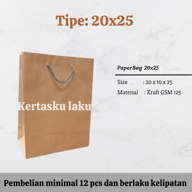 

Paper bag 20x25 Tali sembur, tas kertas coklat polos, tas kertas souvenir, P20 L10 T25