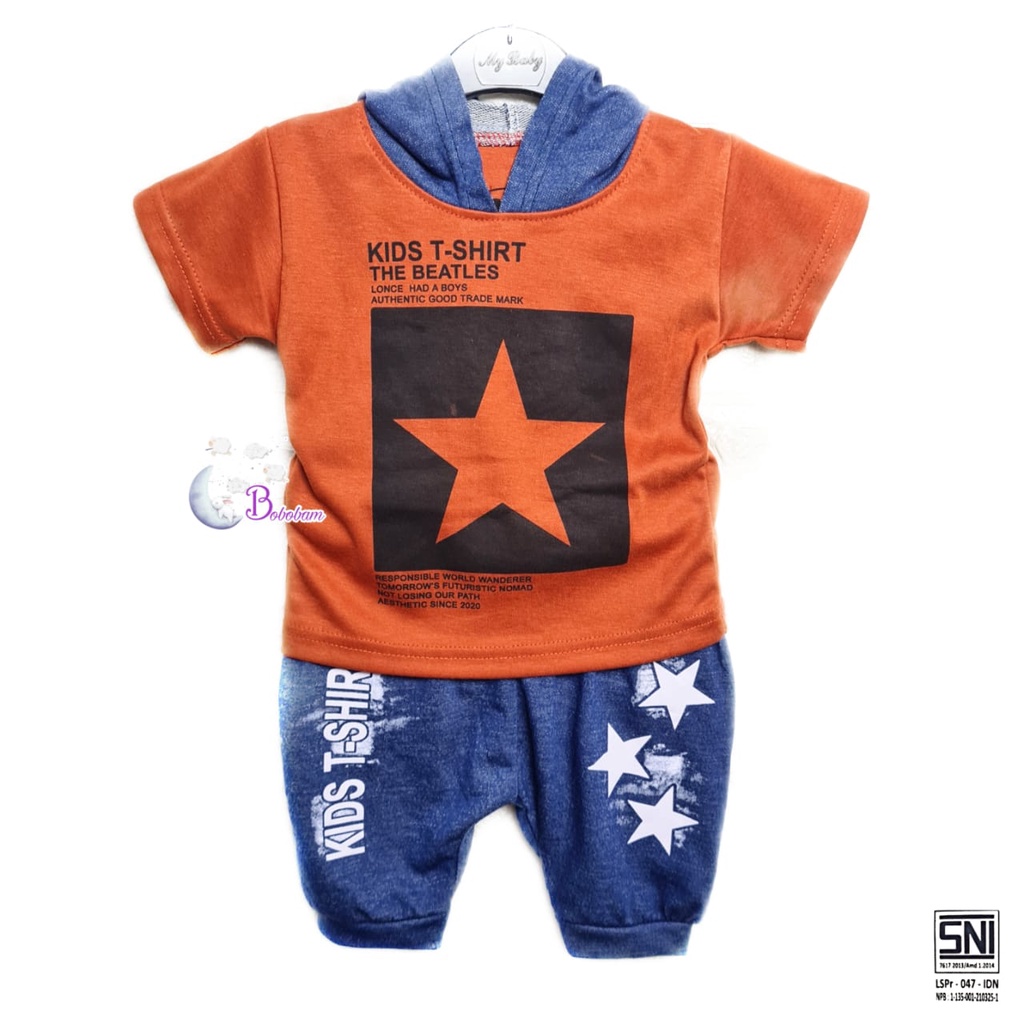 BOBOBAM BAJU BAYI LAKI LAKI SETELAN ANAK COWO LUCU STELAN COWOK 6 12 BULAN KEREN TRENDY KEKINIAN HOODIE STAR