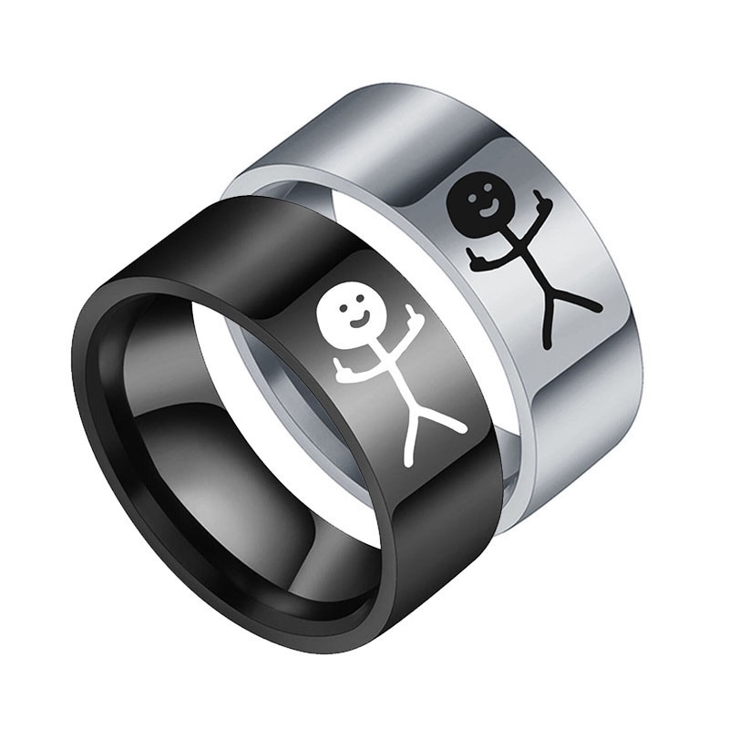 Cincin Bahan Titanium Steel Desain Jari Tengah Gaya Hip Hop Untuk Pria
