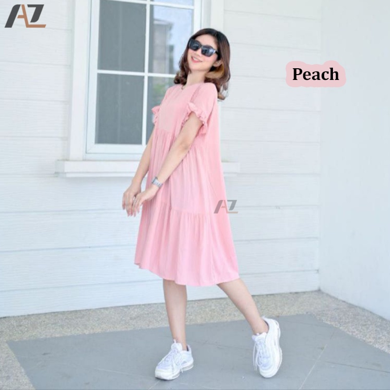 Dress Pendek Wanita Busui Rayon Premium / Baju Daster Busui Bumil Kekinian Resleting Depan Home Dress Ruffle Polos Pendek Selutut Wanita Modern Rayon Premium