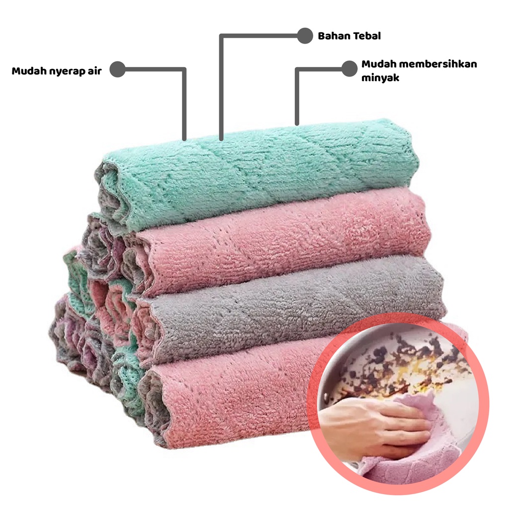 Pretty Kain Lap Dapur Microfiber 2 Sisi Lembut Anti Minyak/Kain Lap Cuci Piring Dapur Dua Warna