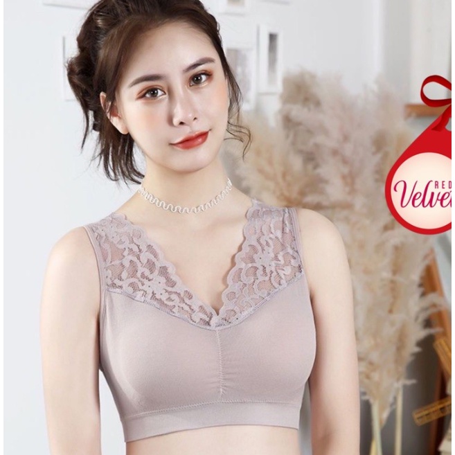 JT - TK010 Bra Push Up Seamless Tanpa Kawat Pakaian Dalam BH V neck Hiasan Renda Motif Bunga