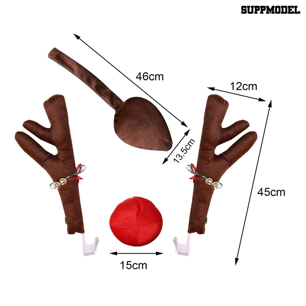 [SM] 1set Mobil Tanduk Rusa Eye-catching Vibrant Color Kain Xmas Rudolph Elk Dekorasi Kendaraan Untuk Kendaraan