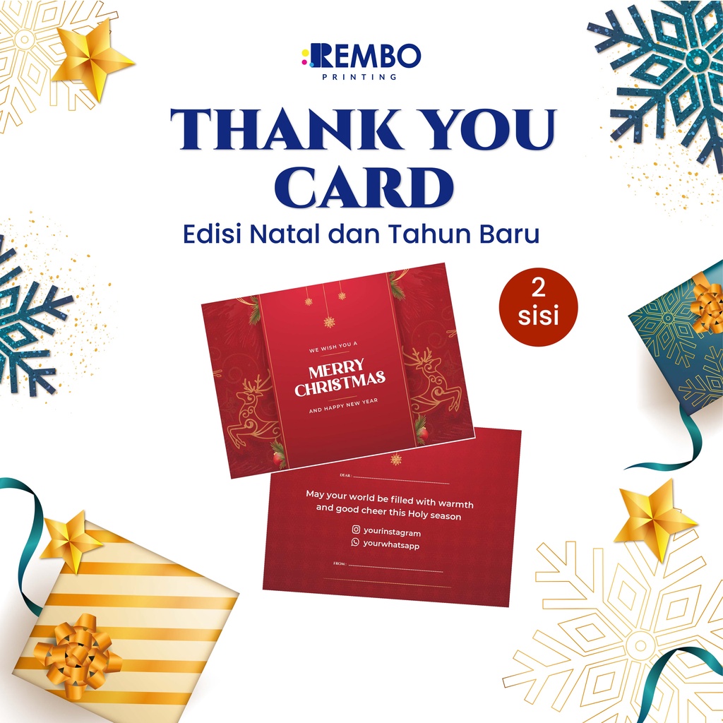 Thank You Card/Thank You Card 2 Sisi Landscape Spesial Natal Tahun Baru/Christmas/New Year Custom Cetak Print Murah