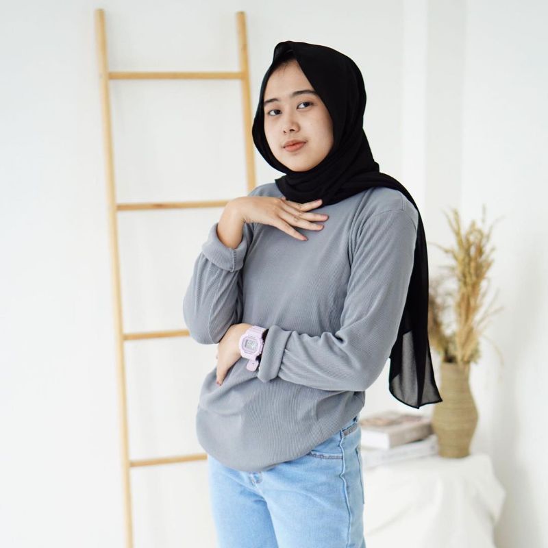 Kaos Rib Premium tebal / Kaos wanita lengan panjang / Baju  Sweater lucu