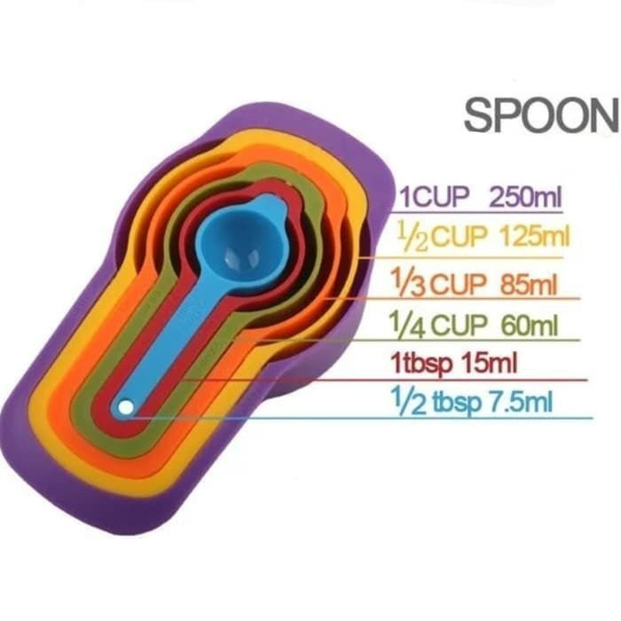 Sendok Takar Tepung 6 in 1 Sendok Takar Set WARNA WARNI Ukur Measuring Spoon Measuring Cup Takaran 6in1/Sendok Tepung Takar Alat Besar BIG