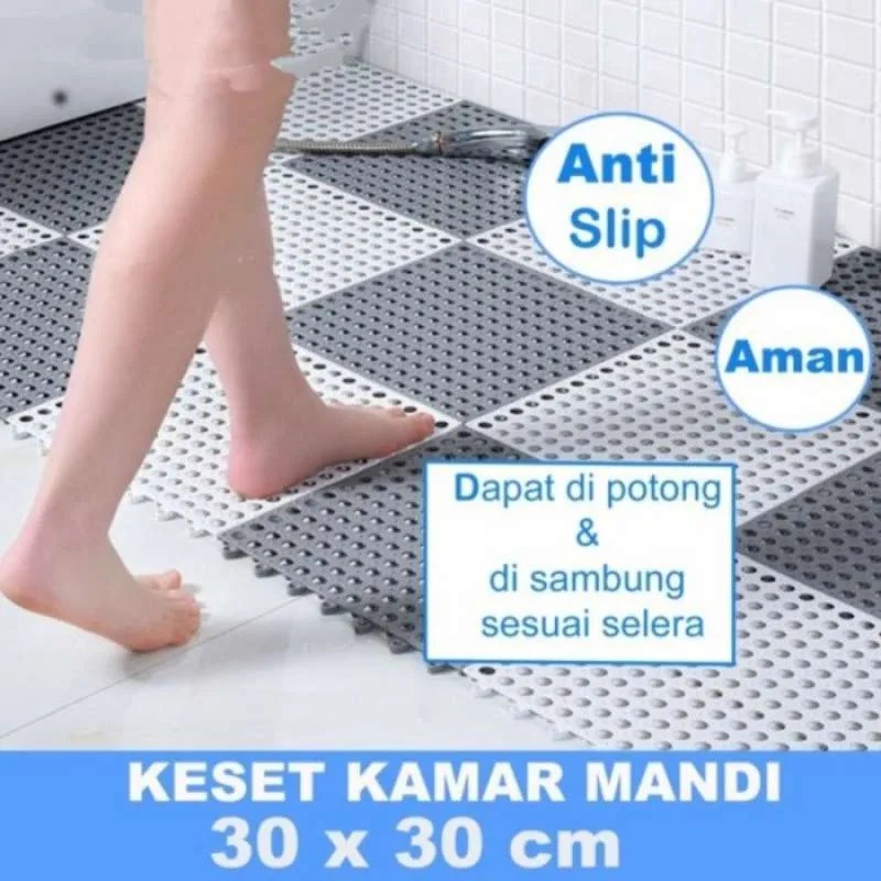 PROMO KARPET KAMAR MANDI ANTI LICIN ANTI SLIP POLKADOT 1 pcs murah- UK 30 x 30 cm tebal 8mm Karpet-TERMURAH