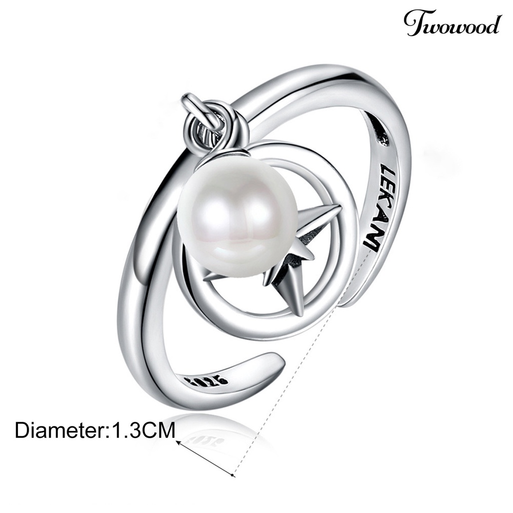 Cincin 925 Silver Model Bintang Aksen Mutiara Imitasi Untuk Wanita