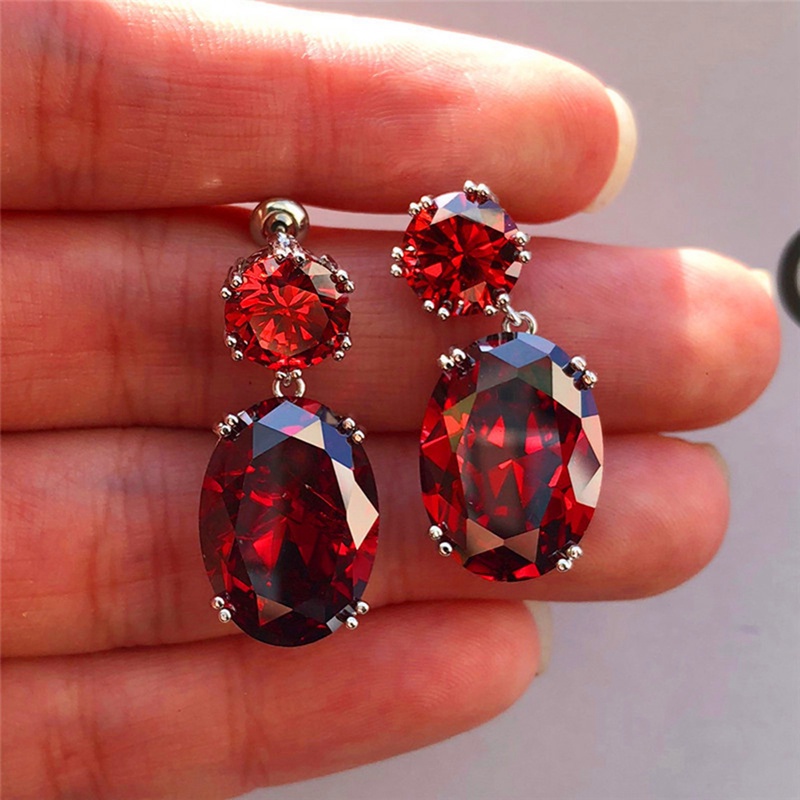 Fancyqube Anting Panjang Bentuk Persegi Aksen Batu Kristal Warna-Warni Pelangi Untuk Wanita