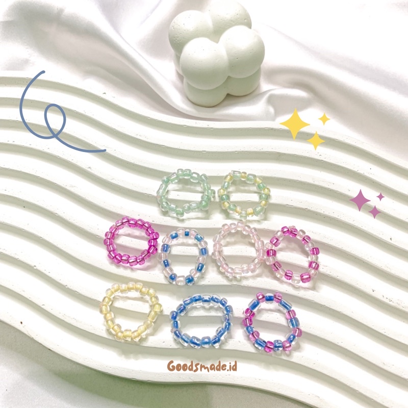 CINCIN MANIK CLEAR PASTEL MIX/BEADS RING KOREA