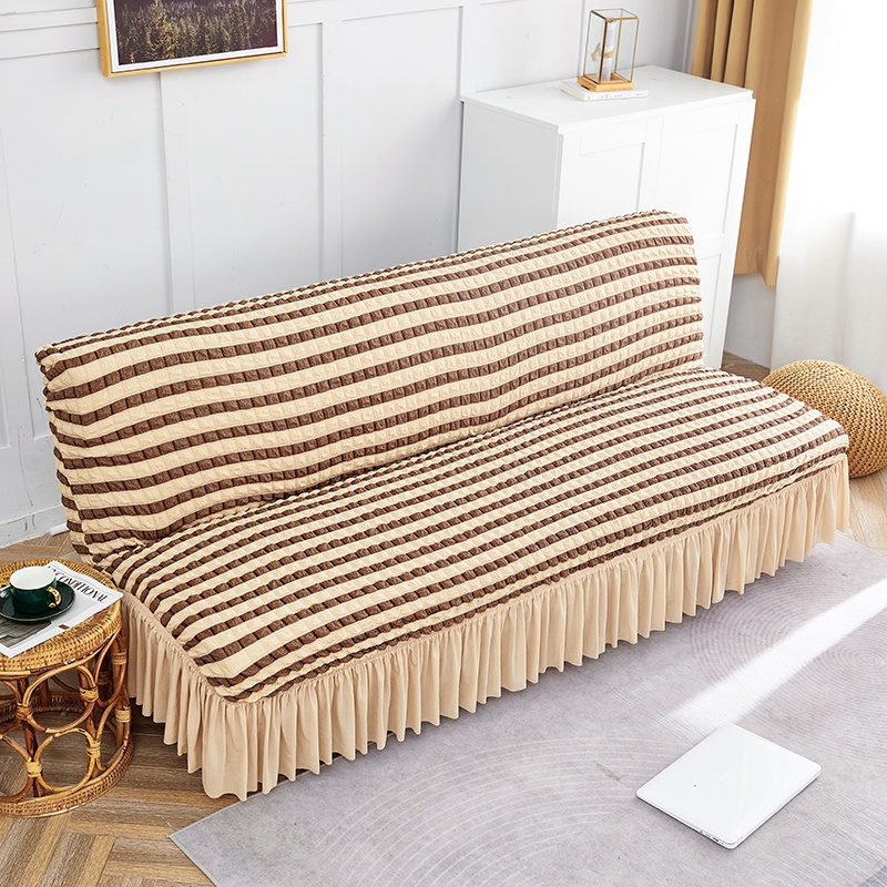 Elastic Sofa Bed Cover  With Skirt Stripe Jacquard / Penutup Sarung Alas SofaBed Elastis Tebal Polos Renda