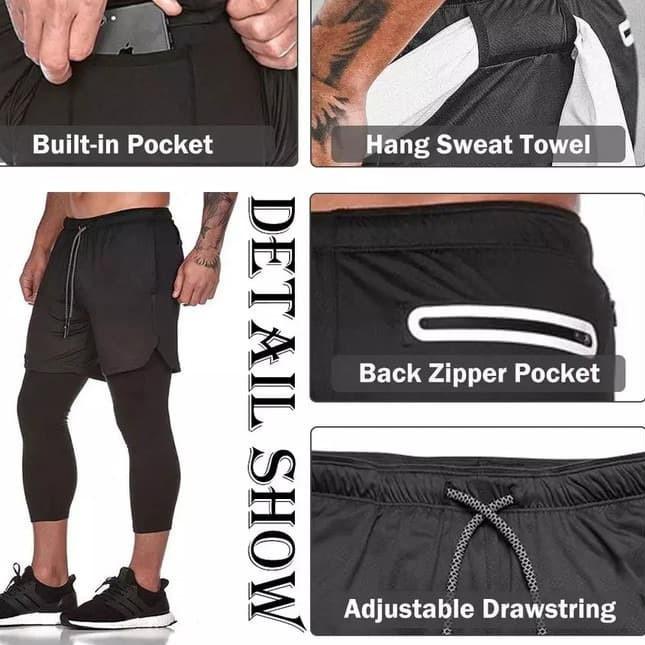 Celana Panjang Olahraga Lari Gym Fitness Training - Legging Sport Pria - Hitam, XXL