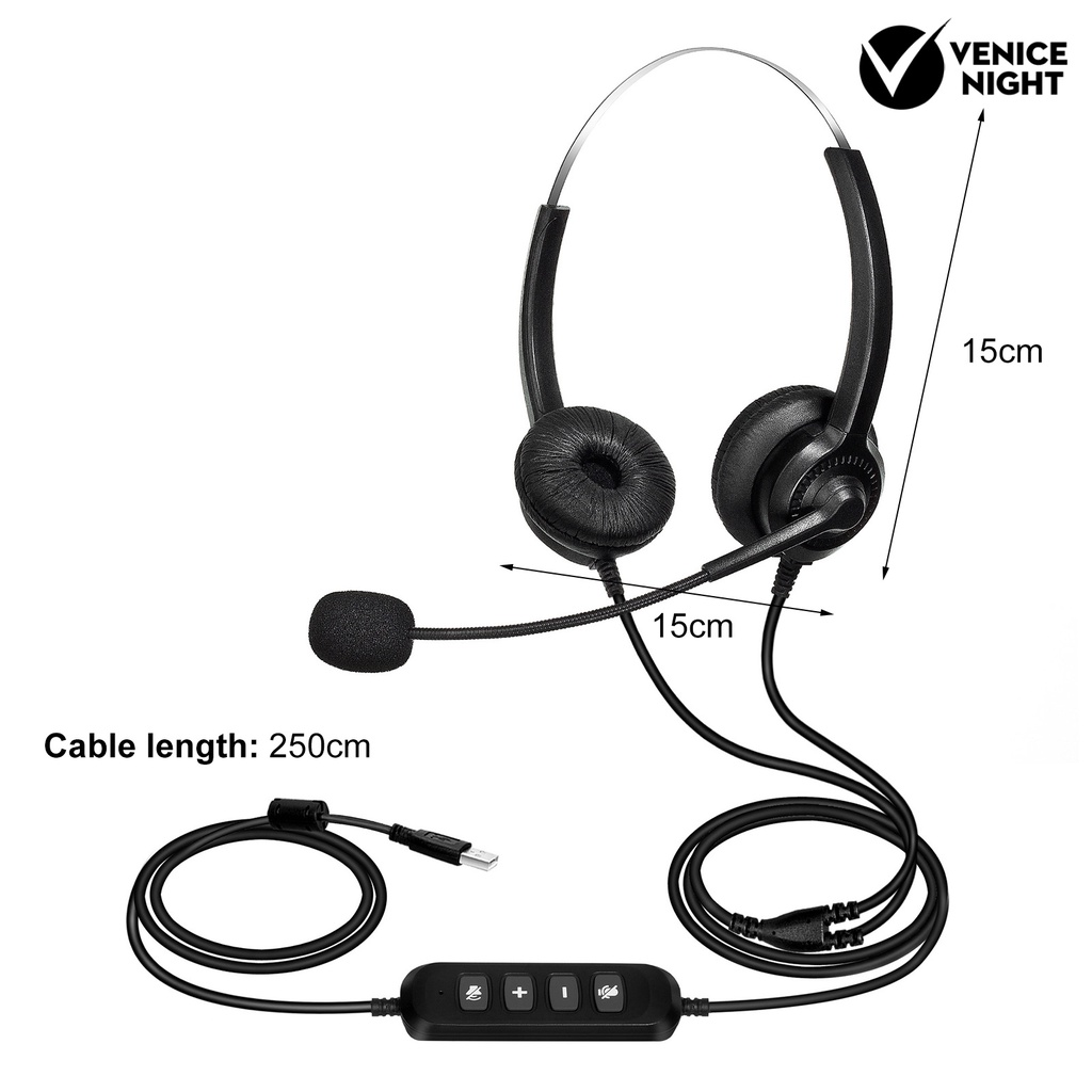 (VNEP) (Berkabel) 300D Telepon Headset Pengurangan Kebisingan Lossless Bernapas USB Binaural MIC Panjang Kabel Call Center Headphone untuk Pengemudi Truk Kantor