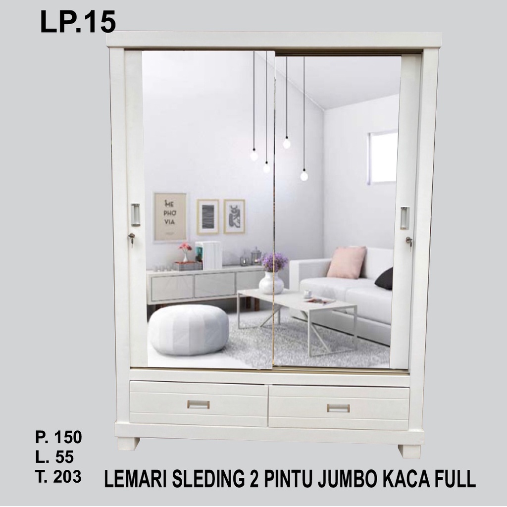 LEMARI 2 PINTU SLEDING KACA FULL