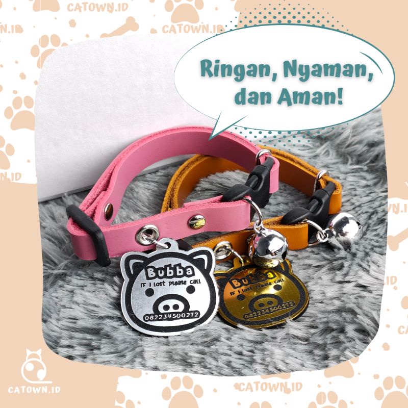 D016-Kalung Kucing Custom Nama Cute Cat Collar Gratis Custom Nama Lucu Tulis Cetak Ukir Identitas Pemilik Alamat Nomor HP Anti Hilang catown.id