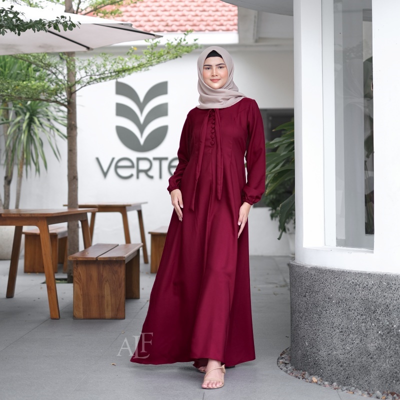 Sierra Dress by Alfaina | Gamis Kerah Pita Slim Look Korean Style