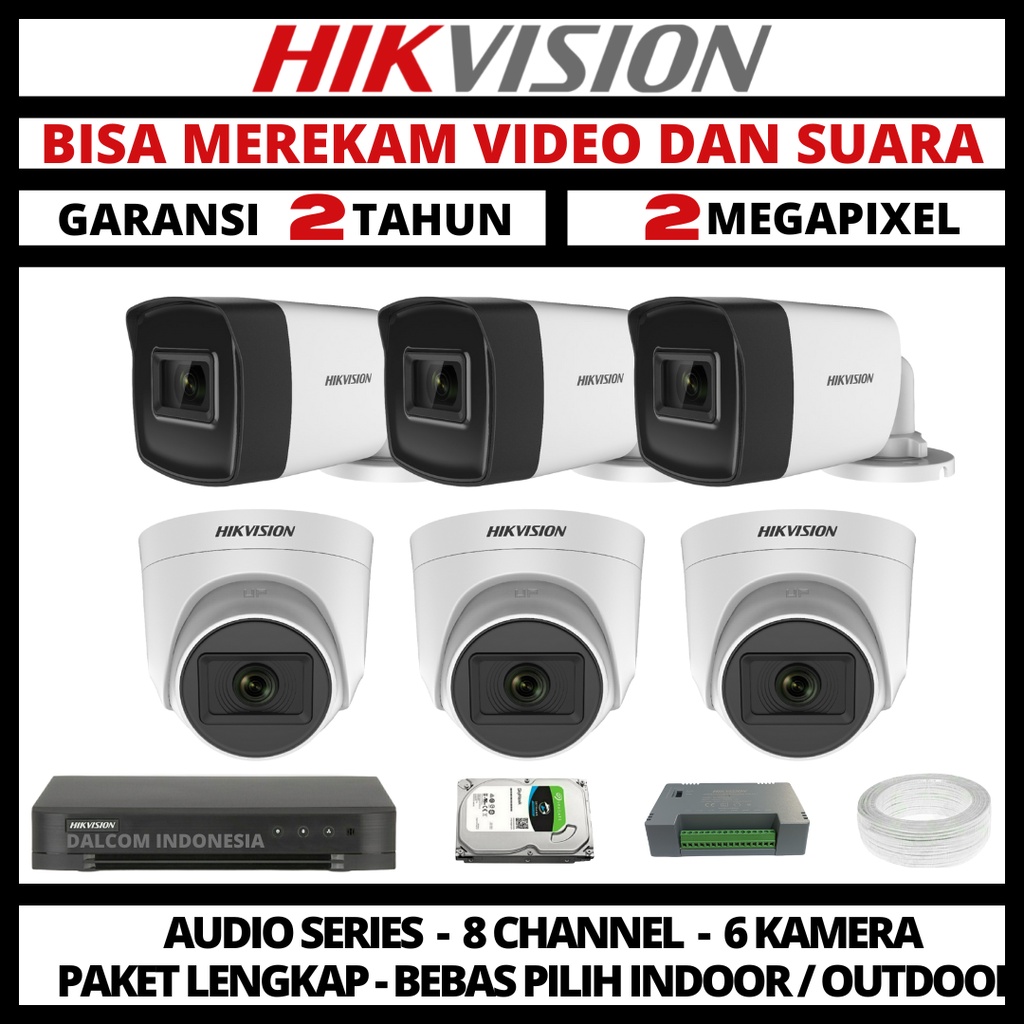 PAKET CCTV HIKVISION 2MP 8 CHANNEL 6 CAMERA TURBO HD 1080P KAMERA CCTV &amp; DVR FULL HIKVISION