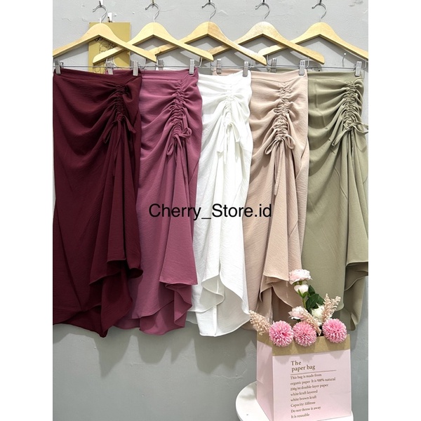 Cherry_ Skirt / Rok Serut casual Flowy / Midi Maxi Ruched Skirt / Rok