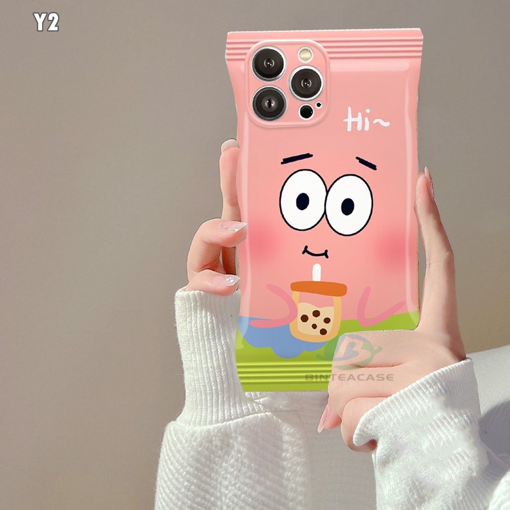 Soft Case TPU Motif Spongebob Milk Tea Untuk iPhone 11 12 13 14 Pro MAX 7 8 Plus 6s Plus XR 14 Plus XS MAX