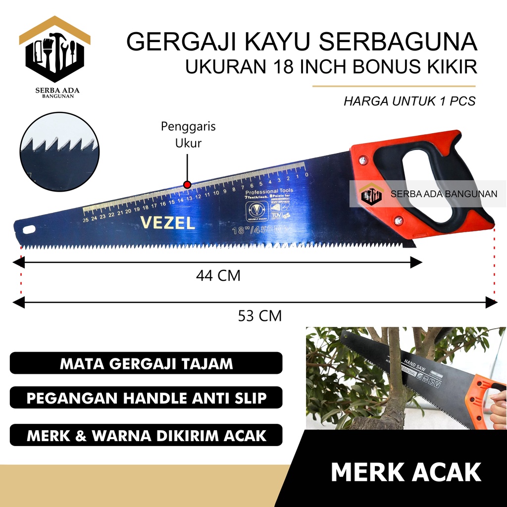 GERGAJI KAYU (UKURAN DAPAT ACAK) /GERGAJI KAYU MURAH TAJAM SERBAGUNA POTONG APAPUN TOP