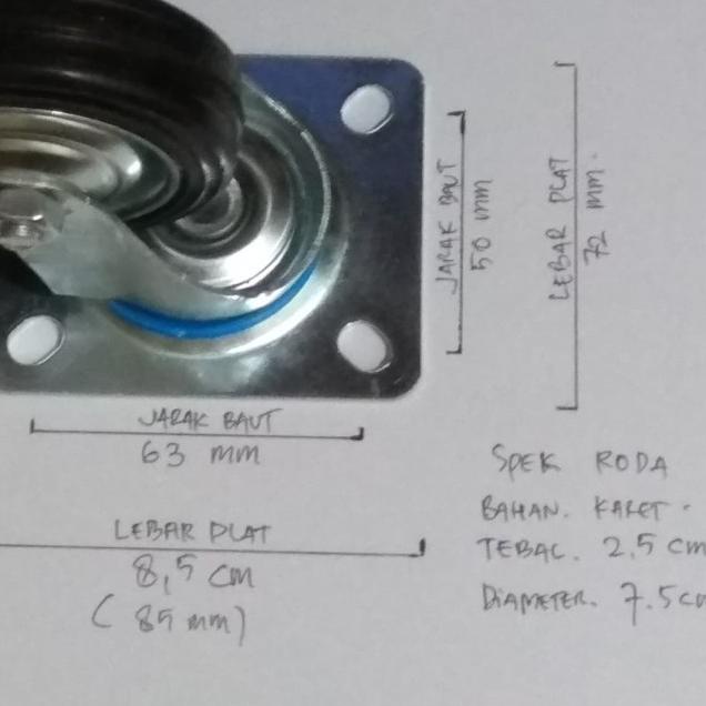 Roda Troli Roda trolley Roda Karet 3" inch/inci 1 set (4 buah)
