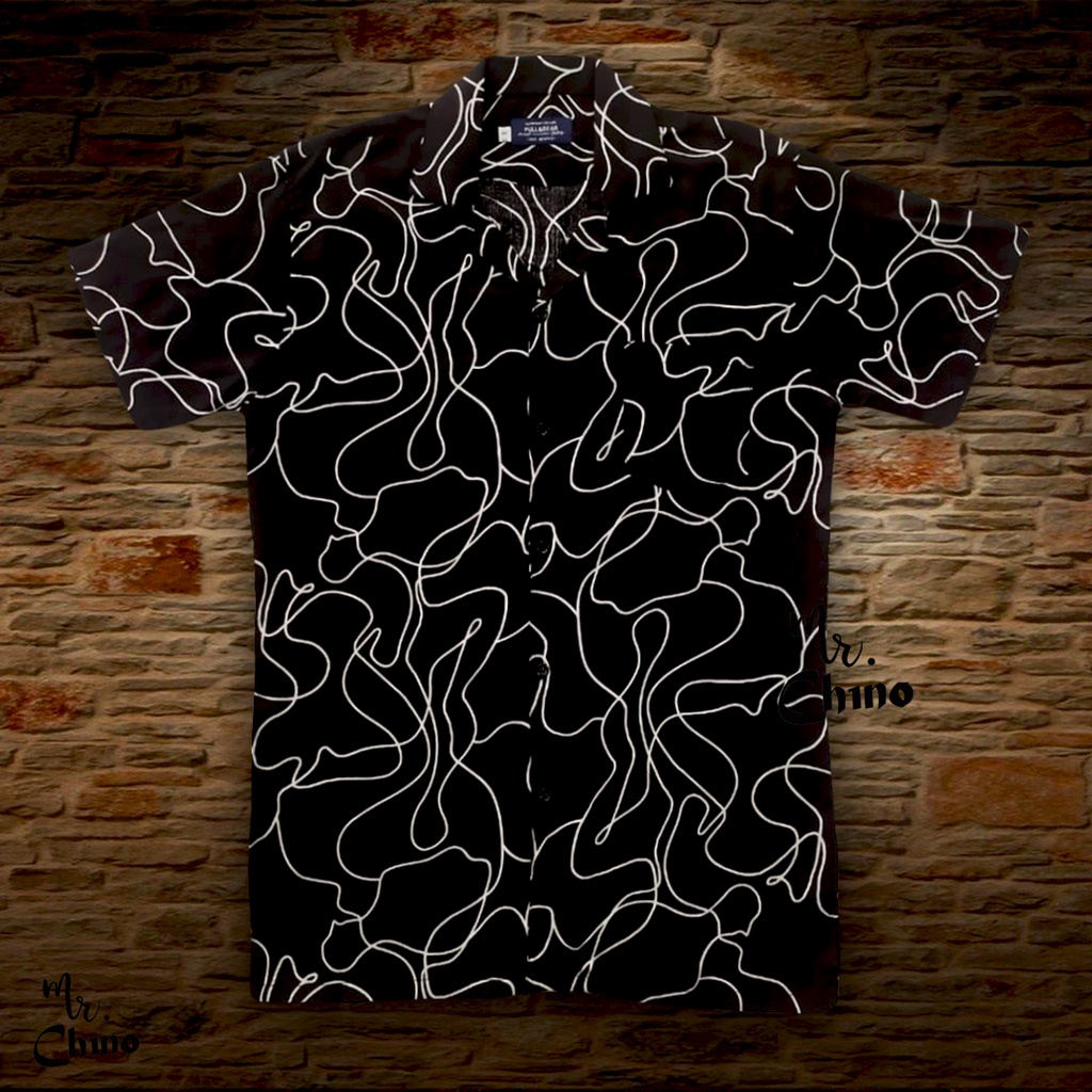 Baju Kemeja Motif Life Lines | Kemeja Hitam Casual Distro Keren | Kemeja Pria Dewasa Pantai Hawai Si
