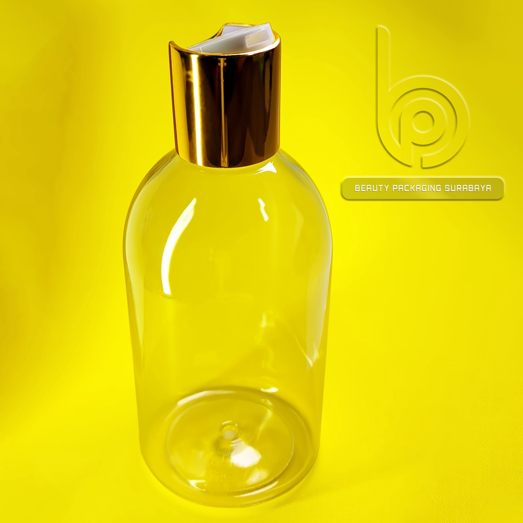 Botol plastik 250ml Oval bening tutup presstop luxury neck