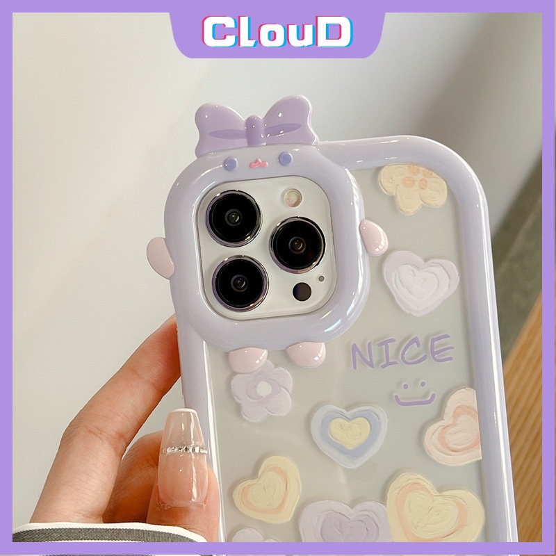 3d Bow Little Monster Lens Phone Case Samsung A14 A04s A73 5G A23 A13 A53 A03s A02S A50s M32 A03 A12 A21s A52 M11 A30s A32 A50 A31 A51 M22 INS Cute Love Heart Shockproof Back Cover