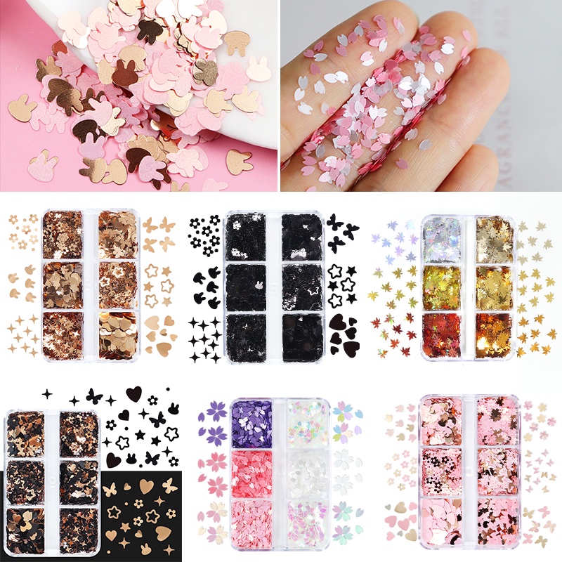 Butterfly 6 Gridbox Payet Resin Epoksi Bentuk Kupukupukelincihatibintang Untuk Dekorasi Nail Art