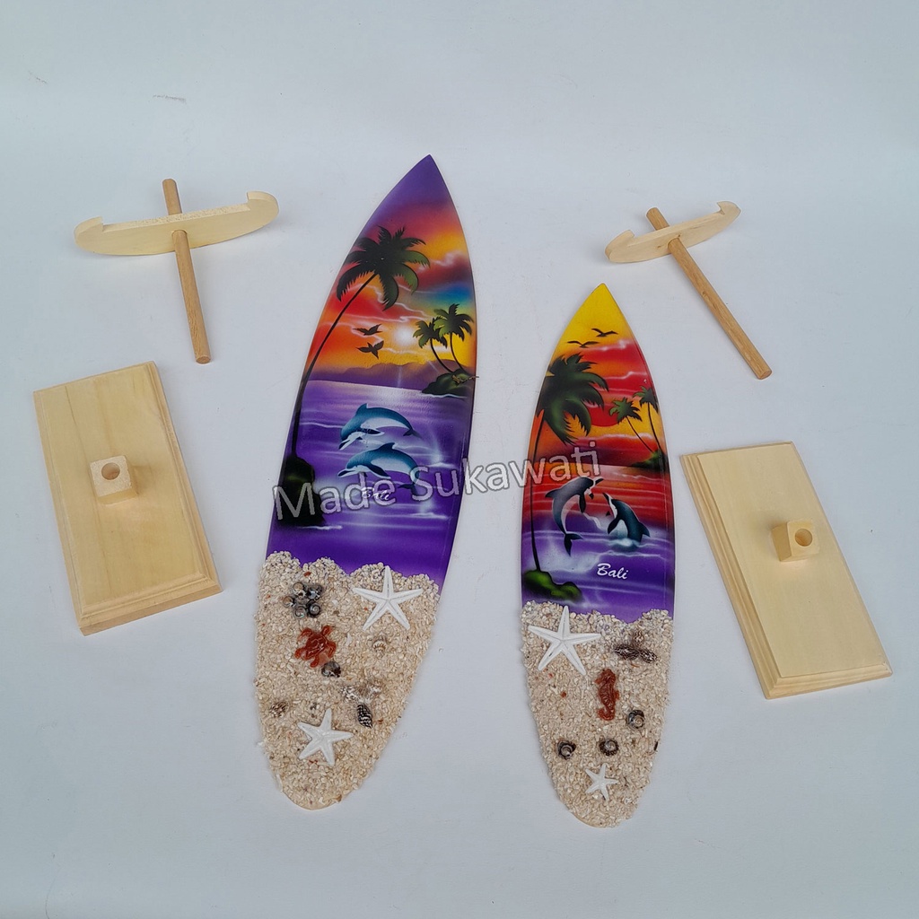 Hiasan meja Surfing Airbrus pasir 40cm pajangan papan selancar kayu bali