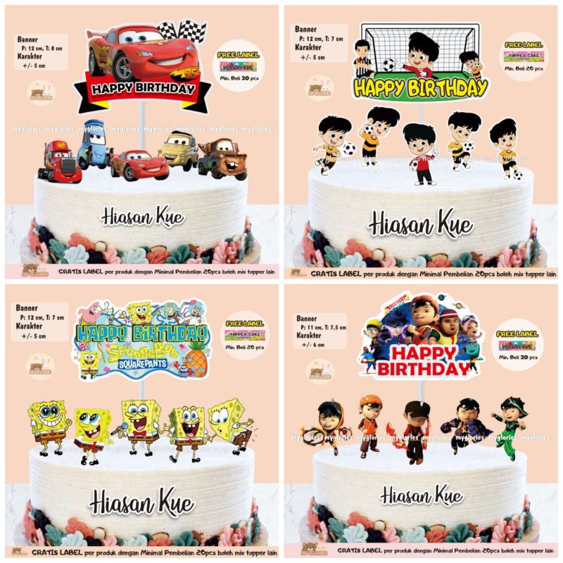 Hiasan Kue Anak Laki-Laki - Topper Karakter Kartun - Topper Kue Ulang Tahun Murah