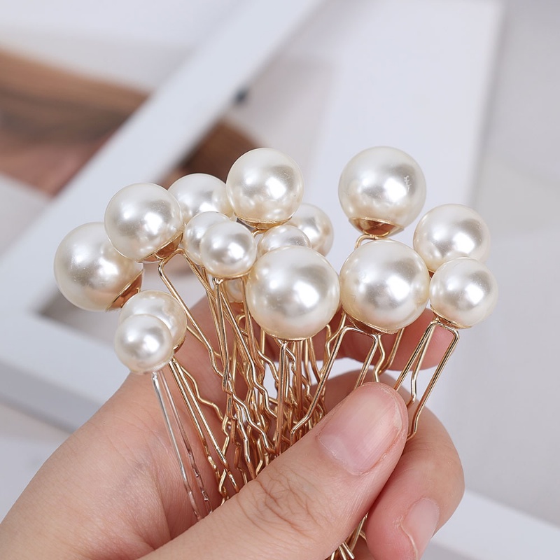 16pcs Jepit Rambut Bentuk U Aksen Mutiara Bahan Metal Gaya Vintage Untuk Wanita
