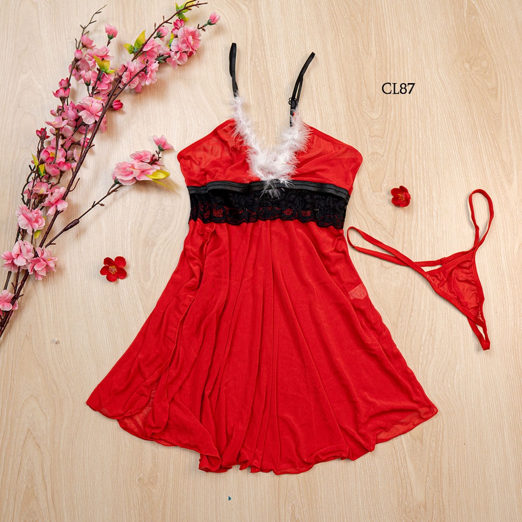 [PRODUK TERLARIS] MINI DRESS WANITA SEXY COSTUME MERAH TRANSPARAN CL87