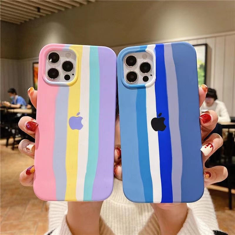 Case Pelindung Shockproof Motif Garis Pelangi Untuk IPhone 11 12 13 14 Pro Max Plus X Xs Max Xr 7 8 Plus