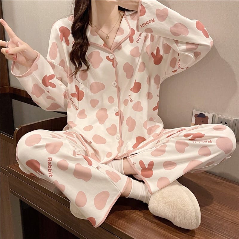 TELLY ➡️ 342 Set Baju Tidur Wanita Dewasa Celana Panjang Piyama Model Kemeja HP Import Korea Motif Kekinian