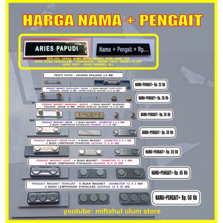 Penjelasan Pilihan Pengait Name Tag