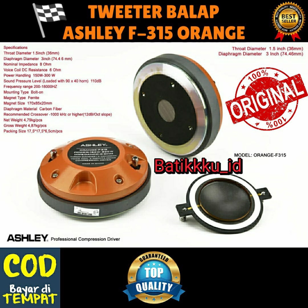 Tweeter Driver ASHLEY F315 ORANGE F 315 ORIGINAL TWEETER BALAP SPOOL SPUL