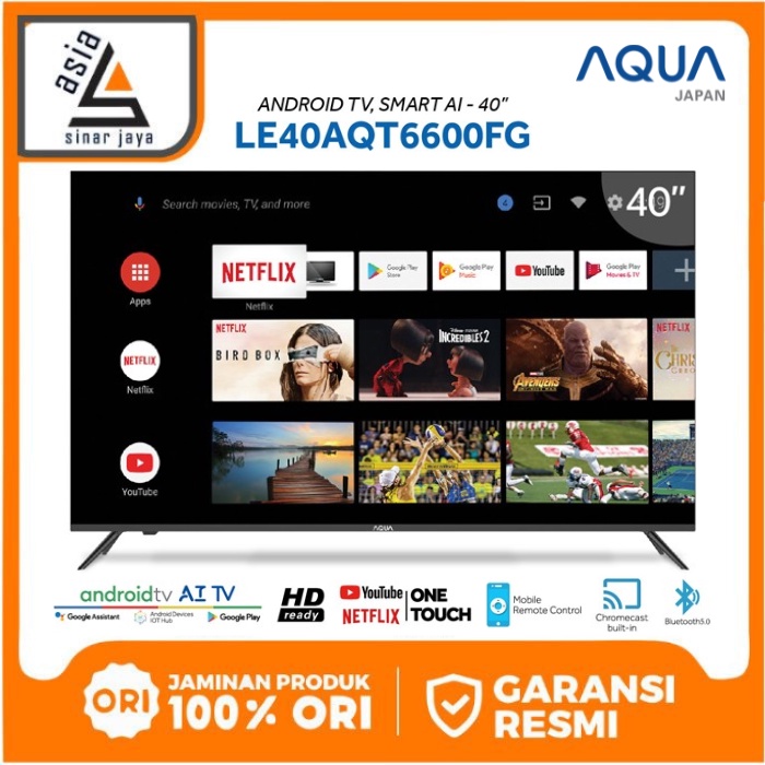 AQUA JAPAN Android TV Smart AI LED 40 inch LE40AQT6600FG / 40AQT6600