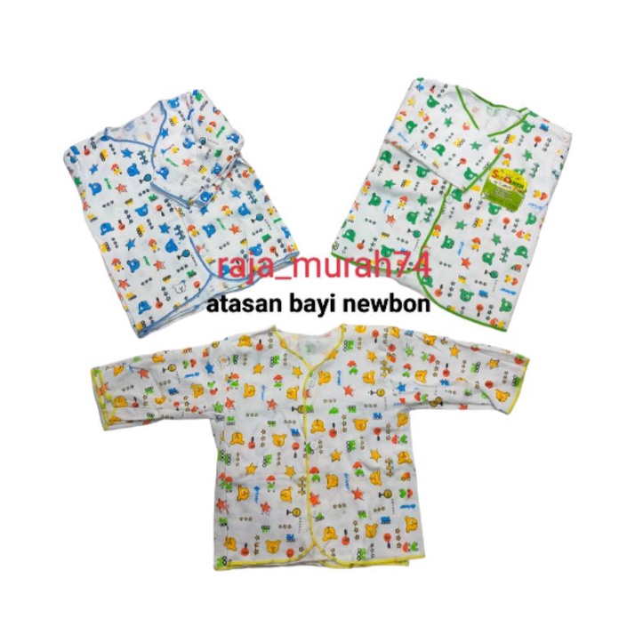 atasan bayi newbon putih print buntung,pendek dan panjang isi 6 pcs