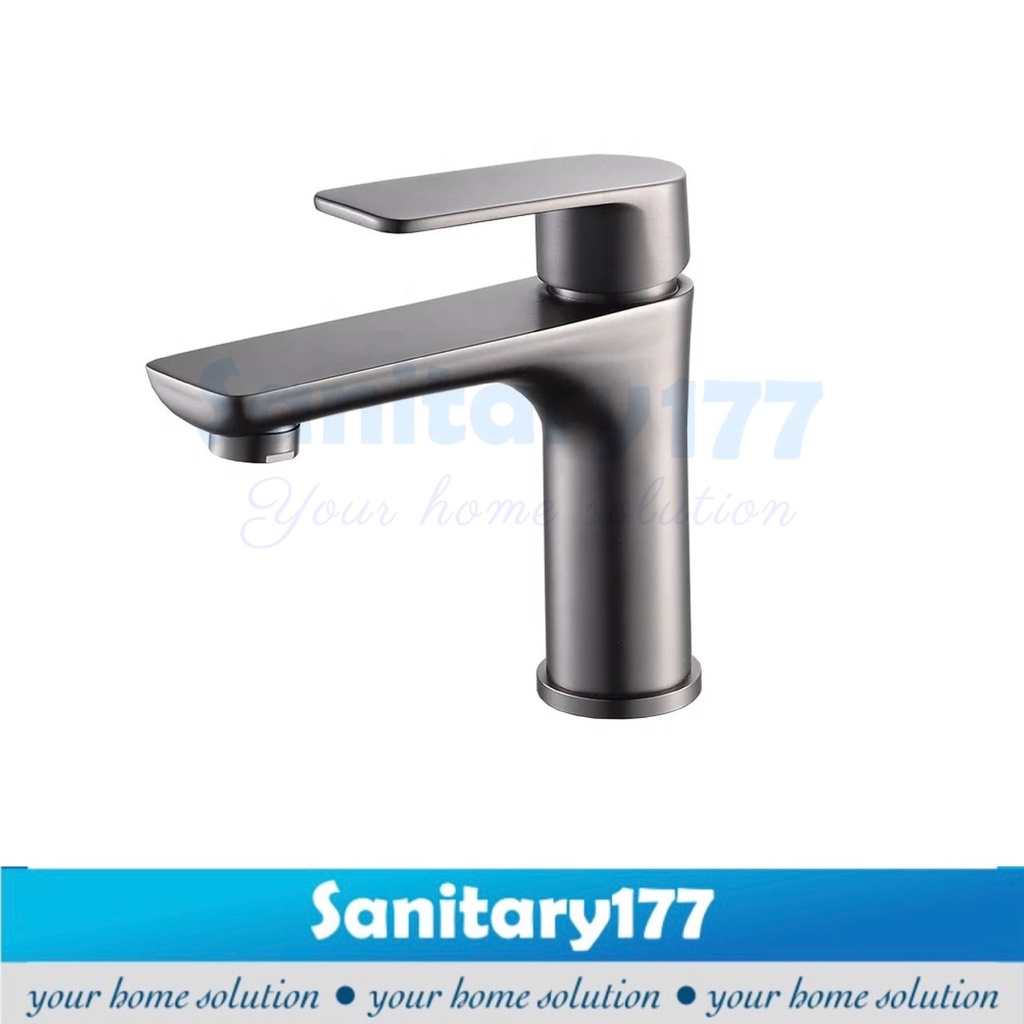 Kran Wastafel stainless panjang  grey 71Q-Keran Air sink  gun metal stenles panas dingin mixer basin faucet minimalis tebal