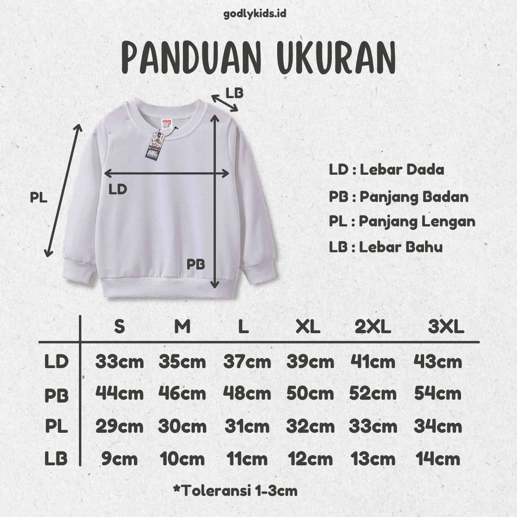 Crewneck Anak Usia 1-12 tahun Bahan Katun Fleece Godlykids