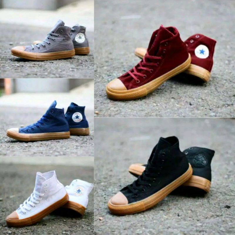 TERBARU Sepatu Converse All Star Tinggi High Sepatu Allstar CT Gum Fashion Pria Wanita Putih Maroon 