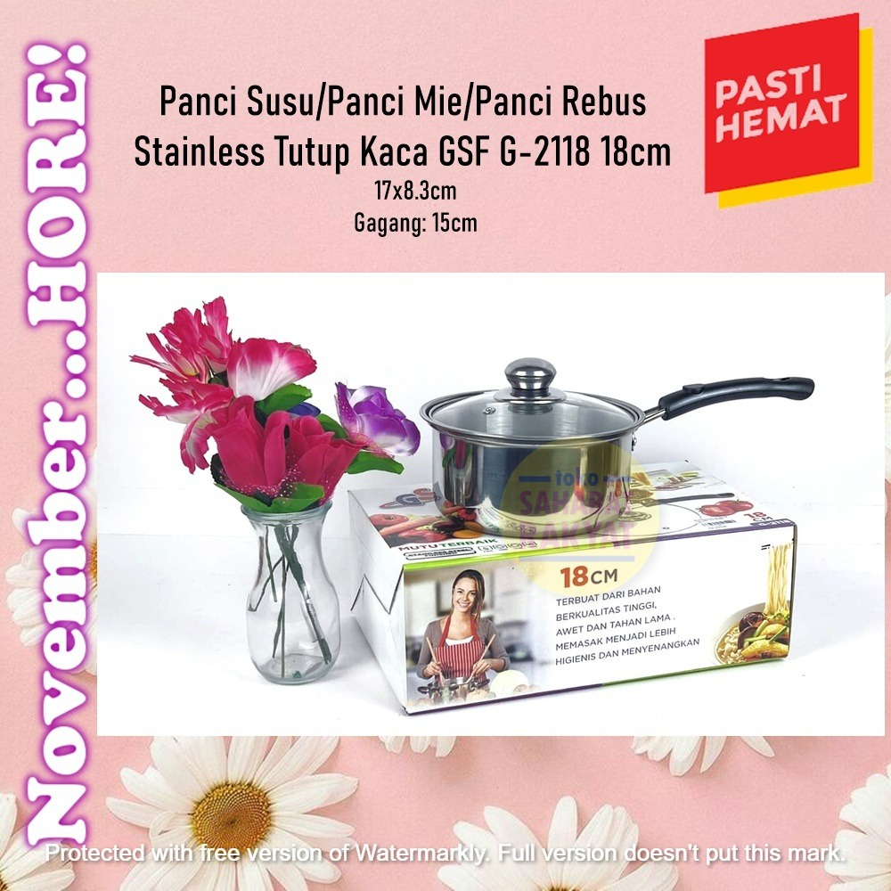 Panci Susu Stainless Tutup Kaca GSF G-2118 18cm