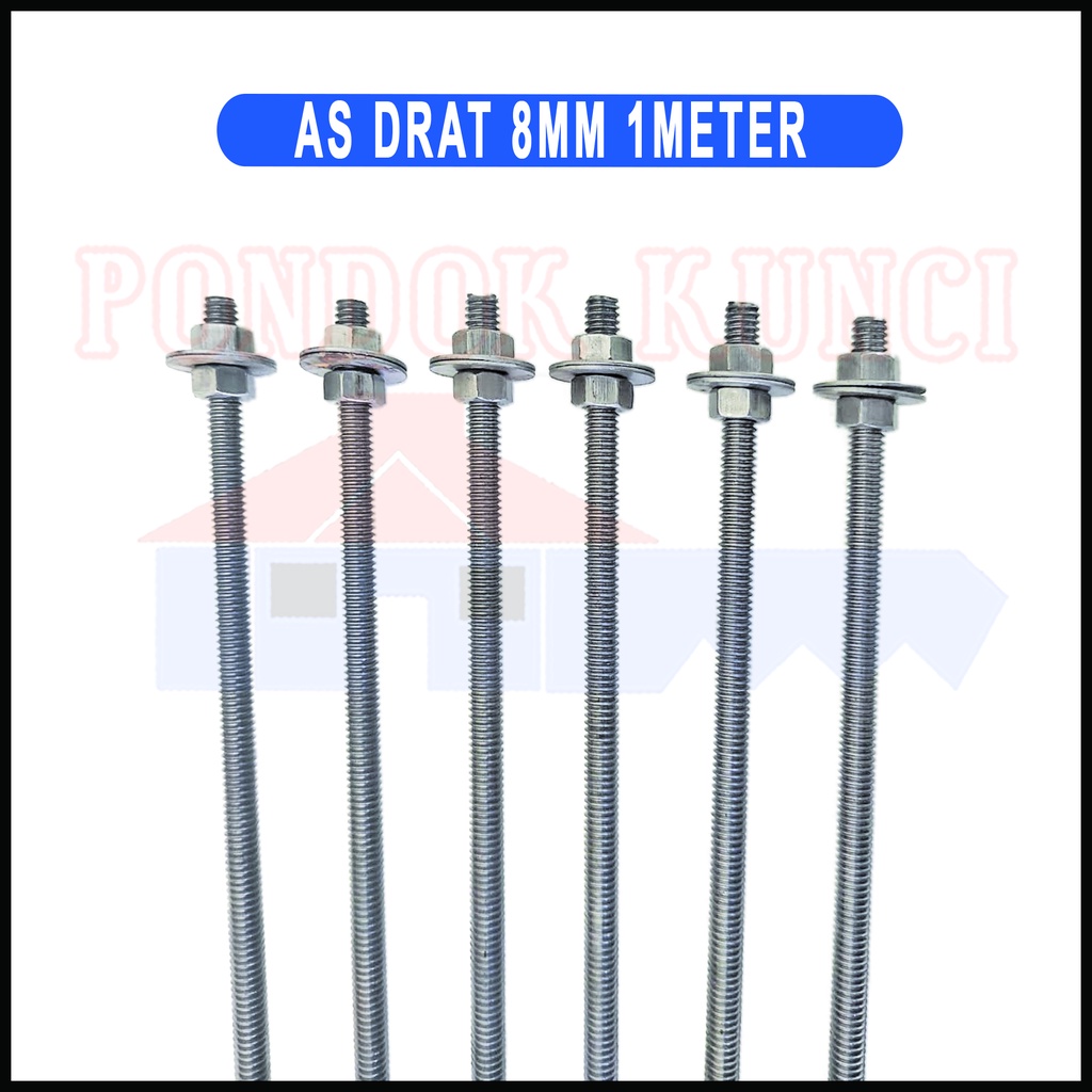 AS Drat Besi Trekstang 8mm Panjang 1m Terot Besi As Pintu Aluminium Tierod 1 Meter