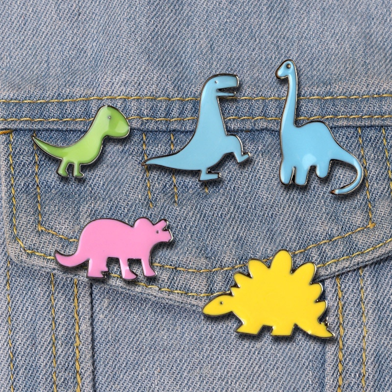 Bros Pin Bentuk Kartun Dinosaurus Apatosaurus Stegosaurus Mini Warna-Warni Untuk Hadiah