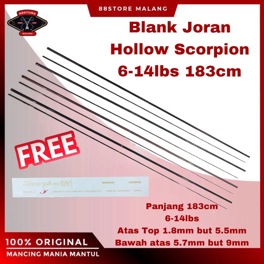 88StoreMalang blank hollow joran scorpion 2 section carbon blank sambung tengah