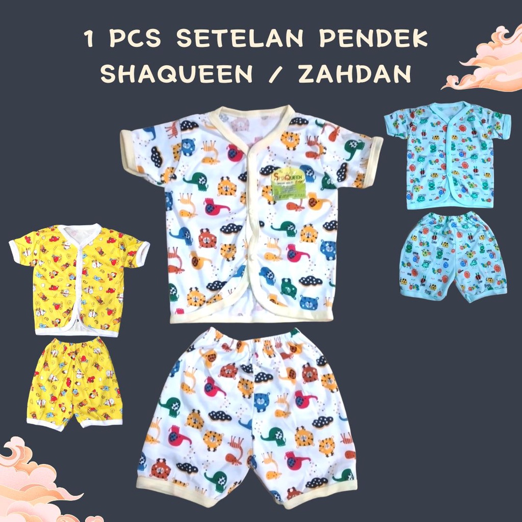 SETELAN PENDEK size 6-12m KANCING TENGAH atau PUNDAK BABY SHAQUEEN zahdan Baju &amp; Celana baby setelan  pendek bayi