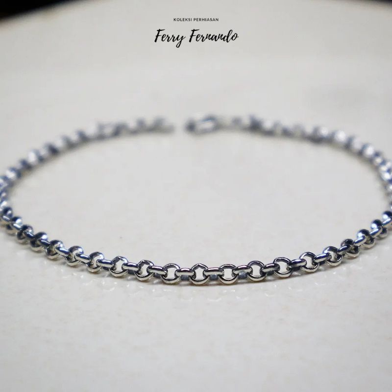 Gelang Pria Rantai Artistik Perak Asli 925 Gt.17