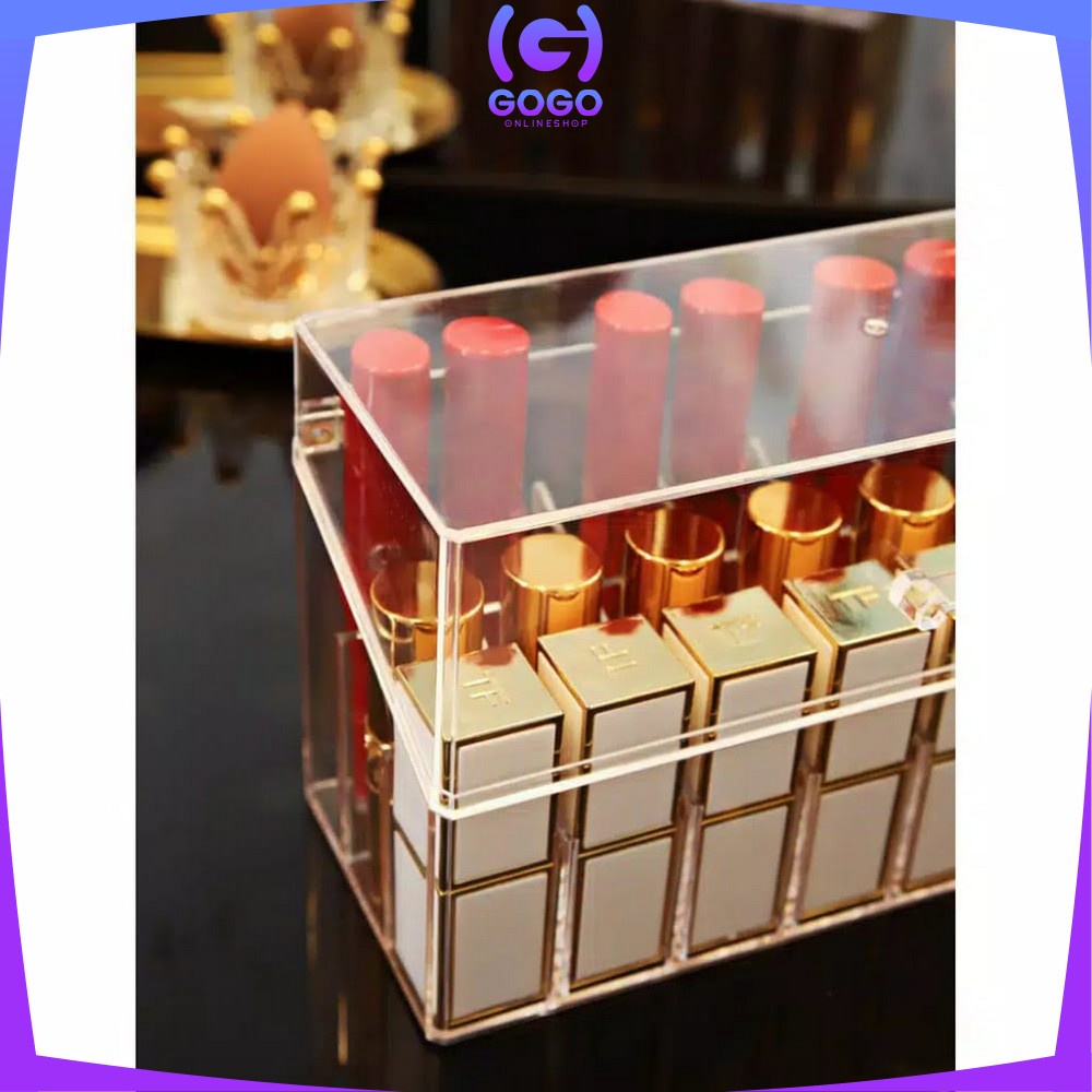 GOGO-K14 Kotak Lipstik Model Handle 18 Slot / Rak Organizer Kosmetik Tempat Lipstik Bahan Acrylic