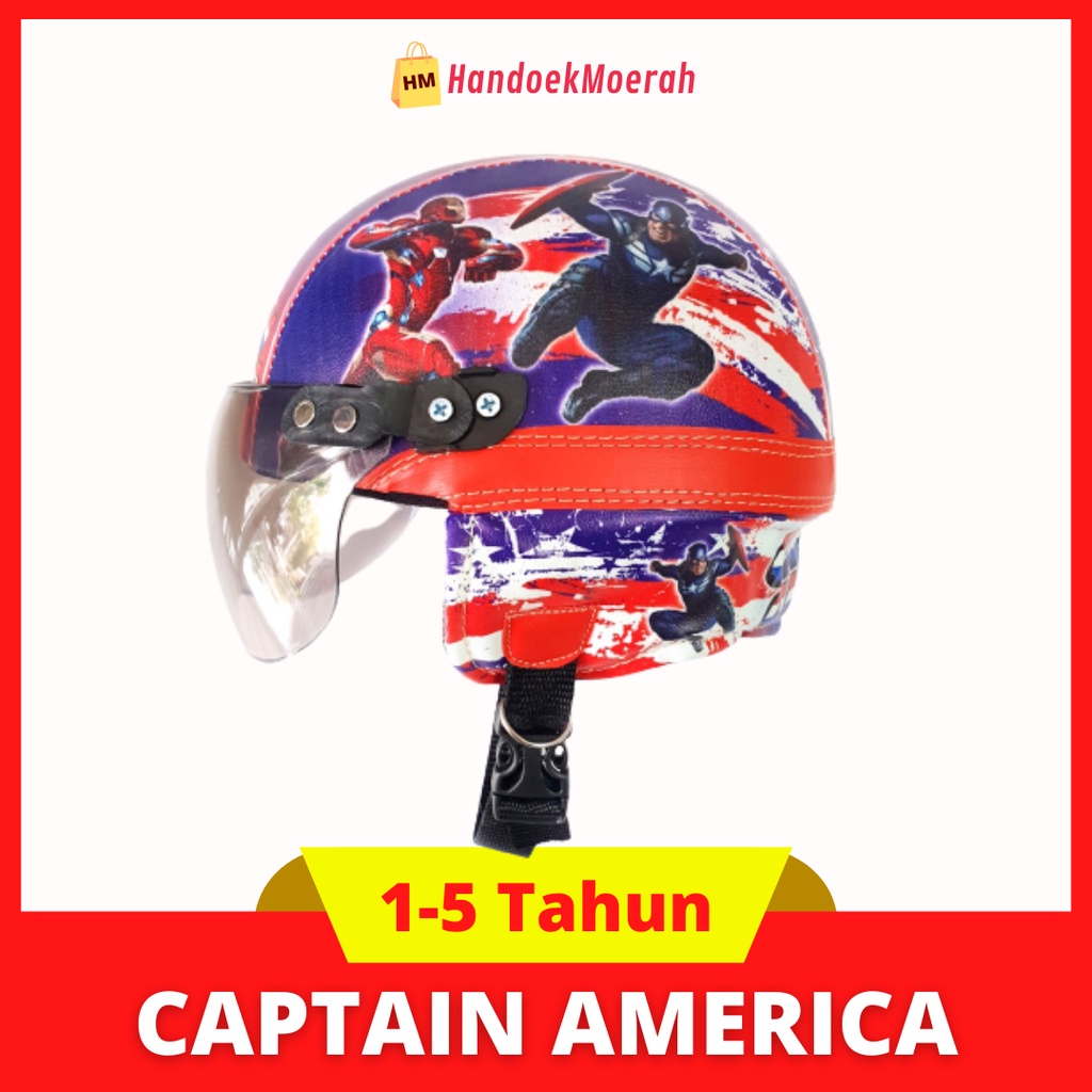 Helm Anak SPECIAL RETRO CAPTAIN AMERICA Murah / Helmet Non SNI / Helm Karakter Kartun Lucu / Helm Anak Cowok Laki Laki 1 2 3 4 5 Tahun